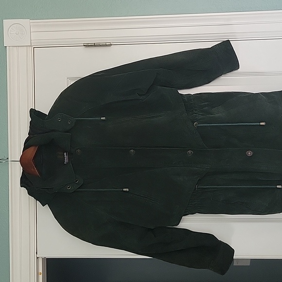 Green leather Adventure Bound grn lthr coat w/detachable hood, exclnt condition - Picture 16 of 16
